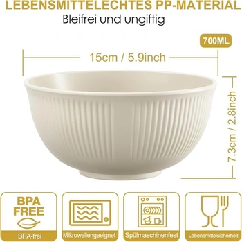 Sada 6 plastových misek na cereálie, nerozbitné plastové misky v 6 barvách, objem 750 ml, vhodné do