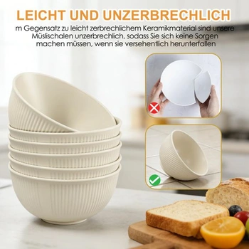 Sada 6 plastových misek na cereálie, nerozbitné plastové misky v 6 barvách, objem 750 ml, vhodné do