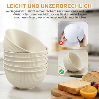 Sada 6 plastových misiek na cereálie, nerozbitné plastové misky v 6 farbách, objem 750 ml, vhodné do