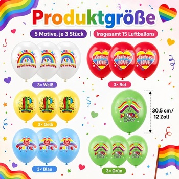 Súprava dekoračných balónikov s motívom hrdosti, 15 dúhových balónikov, 12-palcové dekoračné balóniky LGBTQ,