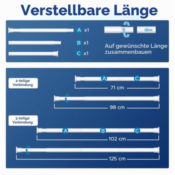 1dielna tyč na záclony bez vŕtania, biela, 71-125 cm – Ø 25 mm, nastaviteľná teleskopická tyč k