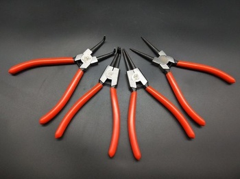 Oranžovočervené kliešte na poistné krúžky Heavy Duty extra dlhé 17,8 cm, kliešte na poistné
