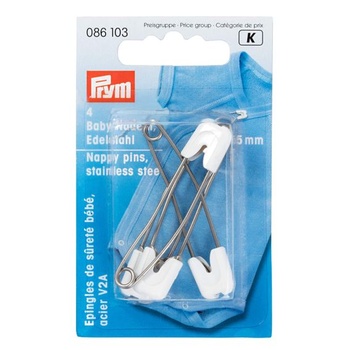 Prym 086103 Zatváracie špendlíky pre bábätká 55 mm, 4 kusy – nerezová oceľ, biela – Zatváracie špendlíky