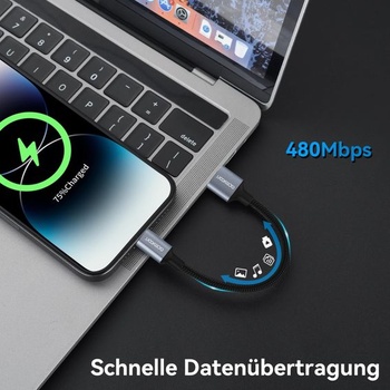 Aceyoon USB C kábel krátky 10cm, 3A nabíjací kábel USB C rýchlonabíjací kábel nylonový opletený