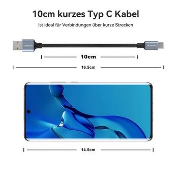 Aceyoon USB C kábel krátky 10cm, 3A nabíjací kábel USB C rýchlonabíjací kábel nylonový opletený