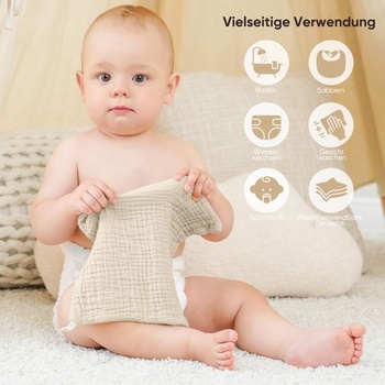 Bearmoss 10dielne detské mušelínové obrúsky, 100% bavlna, mäkké obrúsky proti krknutiu, priedušné a