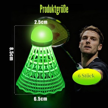 Joycabin 6dielna sada LED badmintonových loptičiek, nylonové svietiace loptičky, vetruodolné badmintonové loptičky