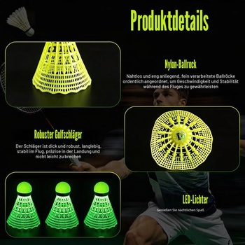 Joycabin 6dielna sada LED badmintonových loptičiek, nylonové svietiace loptičky, vetruodolné badmintonové loptičky