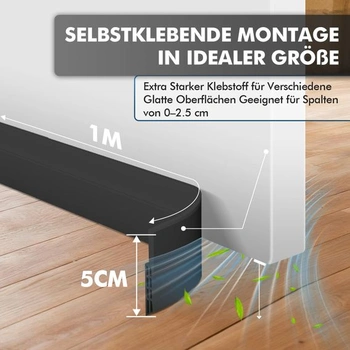 Tesnenie dverí Shinfly, samolepiace, (1 m, čierna) Čierna 1 m