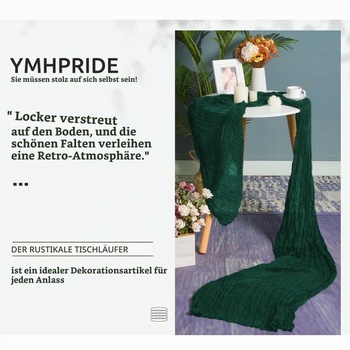 Obrus ​​z syrovej tkaniny YMHPRIDE, 2 kusy, 90 x 400 cm, tmavo zelený.