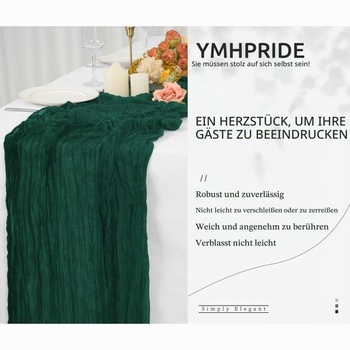 Obrus ​​z syrovej tkaniny YMHPRIDE, 2 kusy, 90 x 400 cm, tmavo zelený.