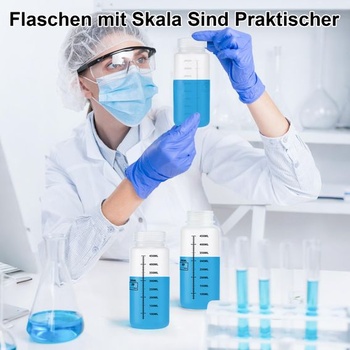 Sheryl&Rain 4dílné balení 500ml plastových laboratorních lahví s širokým hrdlem, uzavřené,
