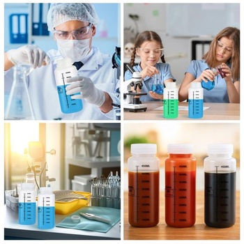 Sheryl&Rain 4dielne balenie 500ml plastových laboratórnych fliaš so širokým hrdlom, uzavreté,