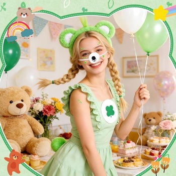 Karnevalový kostýmový doplnok pre dospelých s medvedími ušami, čelenka s chvostom, nálepka na karneval,