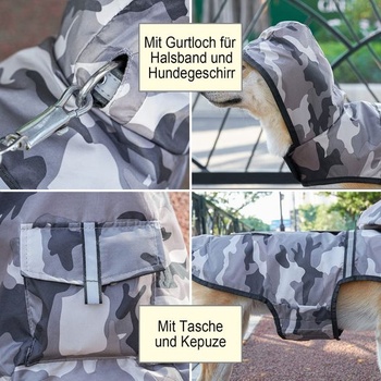 Reflexná nepremokavá bunda pre psov KoKoBin s kapucňou a otvorom za krkom. Super ľahká a priedušná