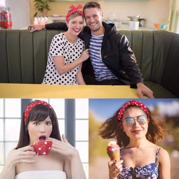 Viazaná čelenka, roztomilý bodkovaný vzor, ​​čelenka, krútené čelenky a dámske náušnice pre dievčatá