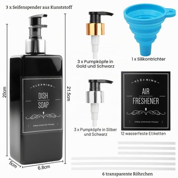 Súprava 3 plastových dávkovačov mydla, znovu naplniteľné fľaštičky na šampón, 500 ml