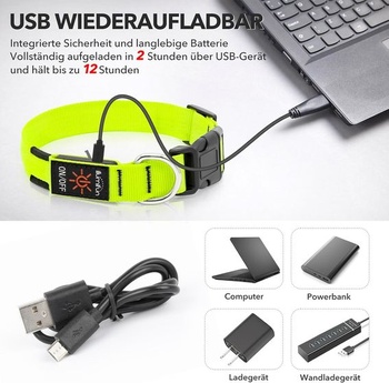 Illumifun LED obojek pro psy, dobíjecí, vodotěsný, svítivý obojek pro malé i velké psy, světla pro