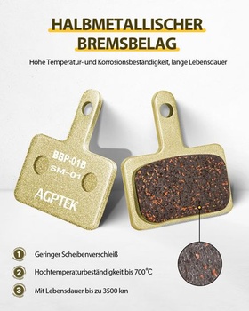 Brzdové doštičky AGPTEK 4X pre bicykle, kotúčové brzdové doštičky, vysoko výkonné brzdové
