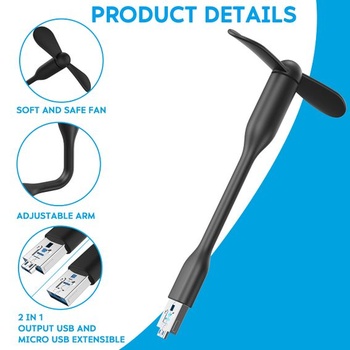 Mini ventilátor N NEWTOP, Micro-USB a USB-OTG, nastavitelný, flexibilní, přenosný, na cesty, pro
