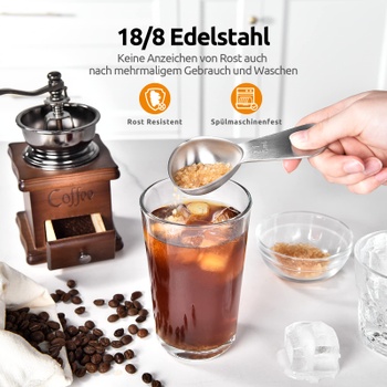 U-Taste 18/8 nerezový dávkovač kávové lžičky, odolná odměrka s krátkou tlustou rukojetí pro
