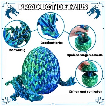 XIMISHOP 3D tištěný drak (35 cm) s dračím vejcem, 1 velká velikost