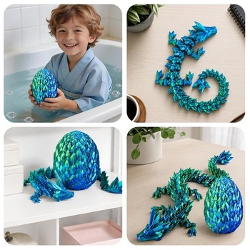 XIMISHOP 3D tištěný drak (35 cm) s dračím vejcem, 1 velká velikost