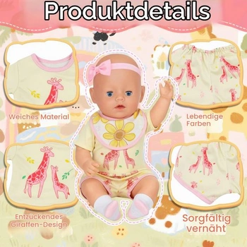 6 kusov oblečenia pre bábiky o veľkosti 30-43 cm, oblečenie s motívom žltej žirafy pre bábiky o