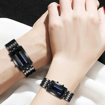 JewelryWe Pár hodinek Digitální hodinky z nerezové oceli Binární hodinky Obdélníkový rámeček LED