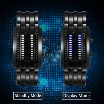 JewelryWe Pár hodinek Digitální hodinky z nerezové oceli Binární hodinky Obdélníkový rámeček LED