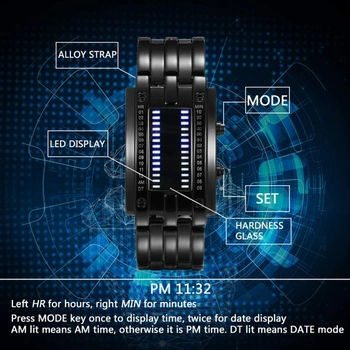 JewelryWe Pár hodinek Digitální hodinky z nerezové oceli Binární hodinky Obdélníkový rámeček LED