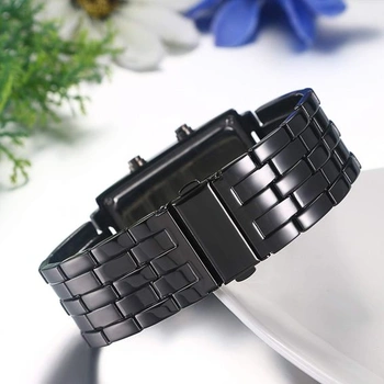 JewelryWe Pár hodinek Digitální hodinky z nerezové oceli Binární hodinky Obdélníkový rámeček LED
