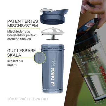 Proteinový šejkr ROCKITZ 500ml s unikátním konceptem - nepropustný + snadno čistitelný + pružina