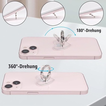 Sada 6 držáků na telefonní prsteny, průhledný držák na telefonní prsten pro mobilní telefony, držák