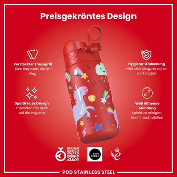 Detská nerezová fľaša na vodu ion8, ľahká, 400 ml, neizolovaná, nepriepustná, otváranie raz