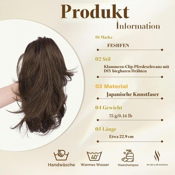 FESHFEN Krátký culík s klipem - Ohebný drátěný drdol, DIY příčesek, culíky, syntetický drdol pro