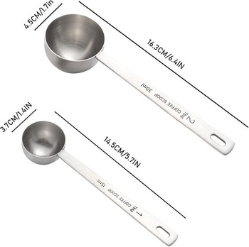 2dielna sada odmeriek na kávu (15 ml a 30 ml) s dlhou rukoväťou, nerezové odmerky, odmerky na 1