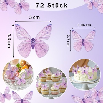 72 kusov jedlých ozdôb na torty s fialovými motýľmi