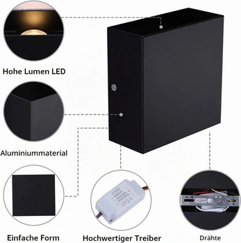 Nástenná lampa Glighone 3000K čierna 2ks