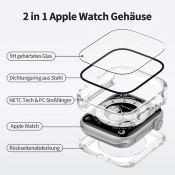 Voděodolné pouzdro 2 v 1 pro Apple Watch Series 9/8/7 41 mm, průhledné
