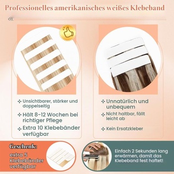 Benehair Tape-in prodlužování, pravé lidské vlasy, neviditelné prodloužení Tape-in