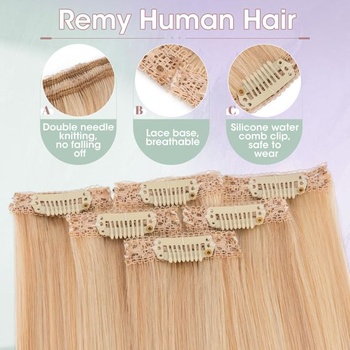 Benehair Clip-in predlžovanie, pravé ľudské vlasy, 6 kusov, 45 cm jeden klip pre predĺženie pravých