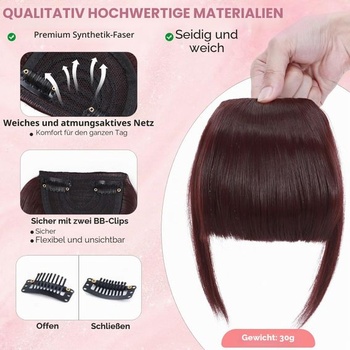 Benehair Clip-in predná ofina Francúzska clip-in ofina s spánkami Prírodná tmavo vínová umelá ofina