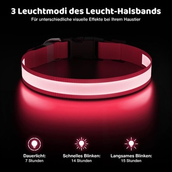 Svietiaci obojok pre psov, LED obojok pre psov, dobíjací cez USB-C, vodeodolný, ružový, stredný