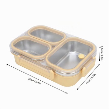 Buachois nerezová ocelová krabička na oběd, 1,2 litru, 3 přihrádky, bento krabičky, 24*17*6,5 cm,