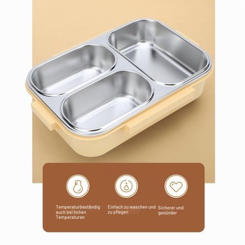 Buachois nerezová ocelová krabička na oběd, 1,2 litru, 3 přihrádky, bento krabičky, 24*17*6,5 cm,