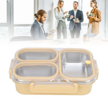 Buachois nerezová ocelová krabička na oběd, 1,2 litru, 3 přihrádky, bento krabičky, 24*17*6,5 cm,