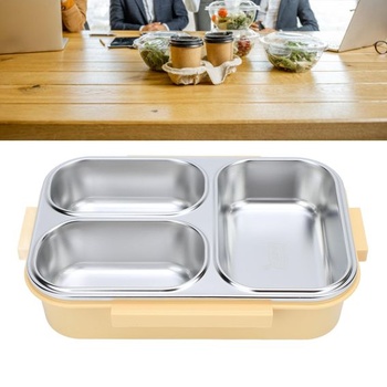 Buachois nerezová ocelová krabička na oběd, 1,2 litru, 3 přihrádky, bento krabičky, 24*17*6,5 cm,