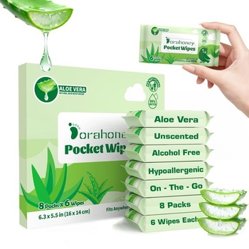 Mini cestovné obrúsky, 99% vody s aloe vera, bez parfumácie, hypoalergénne, pre citlivú pokožku,