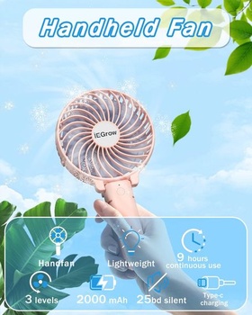 Ručný ventilátor iEGrow, prenosný mini ventilátor, dobíjací cez USB [2–9 hodín prevádzky], 3